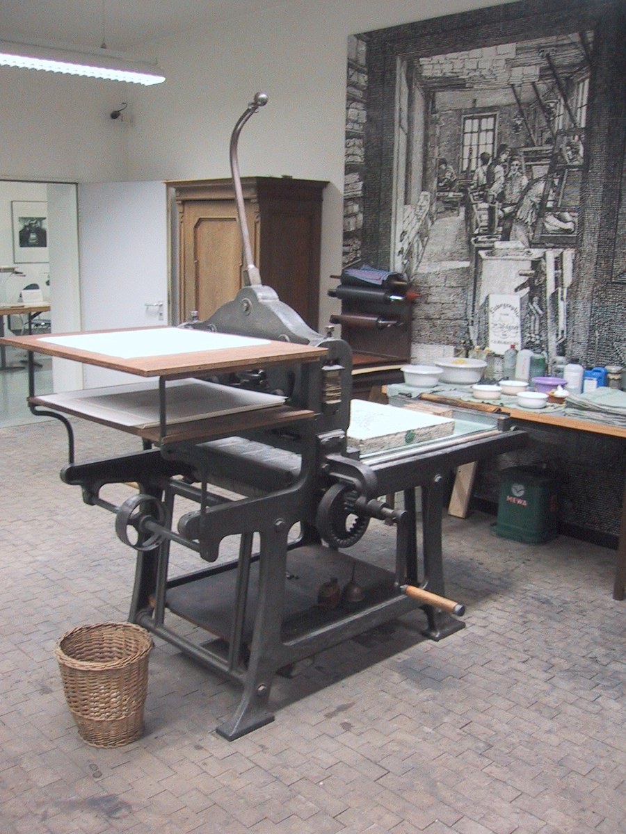 Stone lithographic printing press